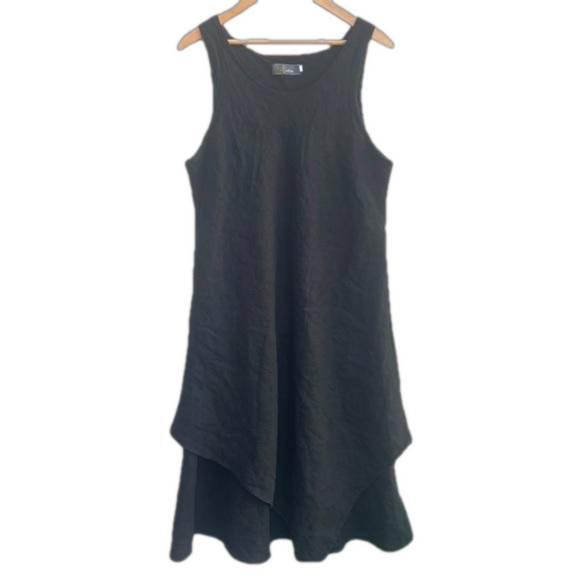 Willow Women's Black Linen Layered Lagenlook Midi Dress Size XL - Picture 1 of 6